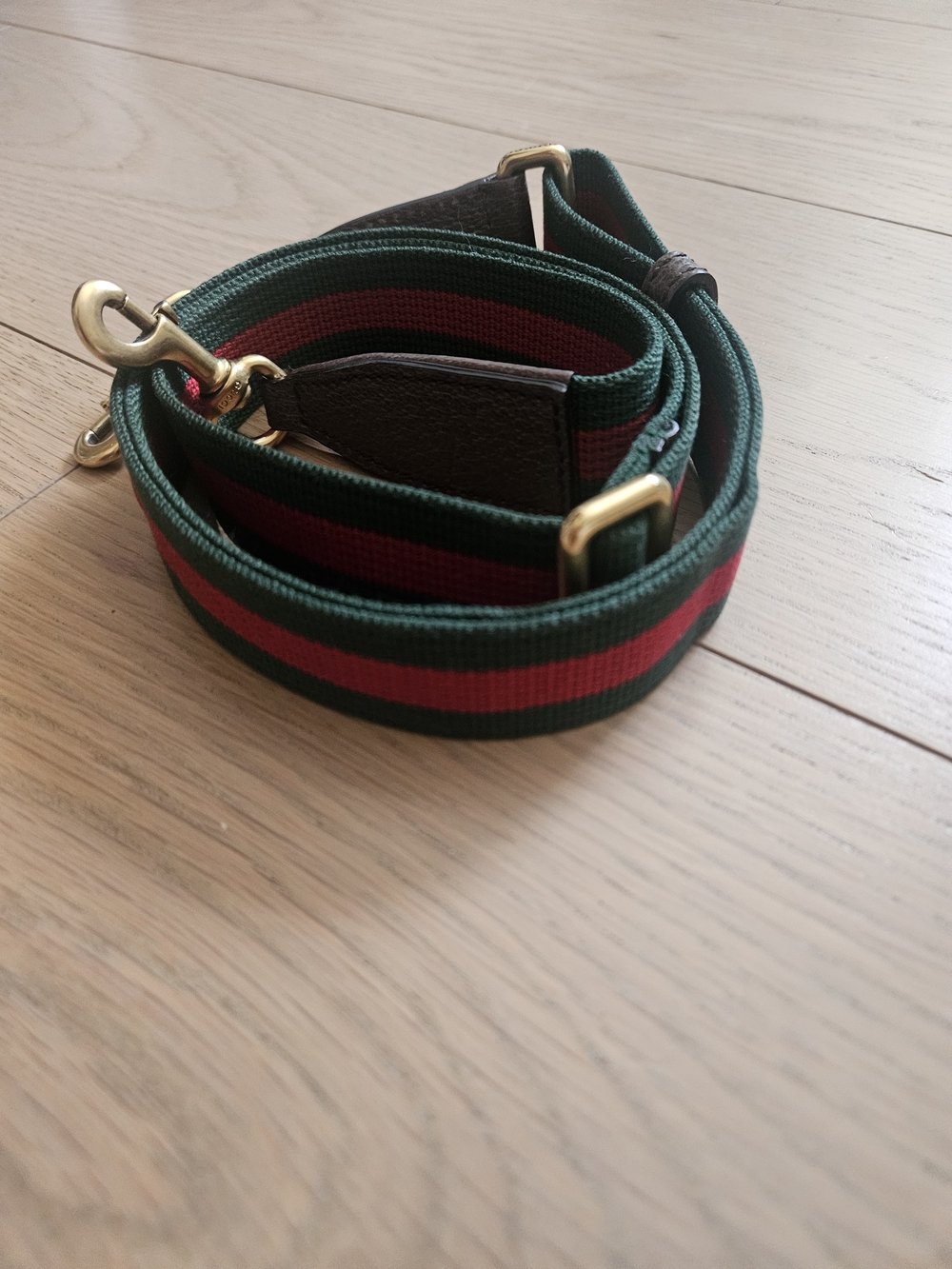 Authentic Gucci Green and Red Web Stripe Adjustable Shoulder Strap